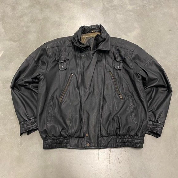 The Unbranded Brand Other - Vintage y2k 90s black collared a-2 aviator leather jacket